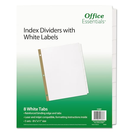 Office Essentials IndexDividersw/WhiteLabels, 8-Tab, PK5 11337